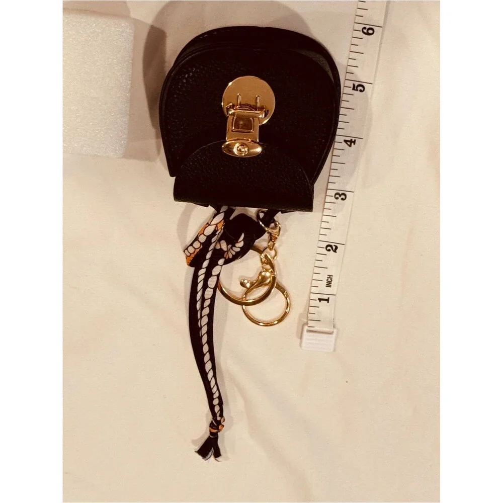 NWT Black Pebbled Mini Saddle Bag Charm Keychain with Twilly Scarf
